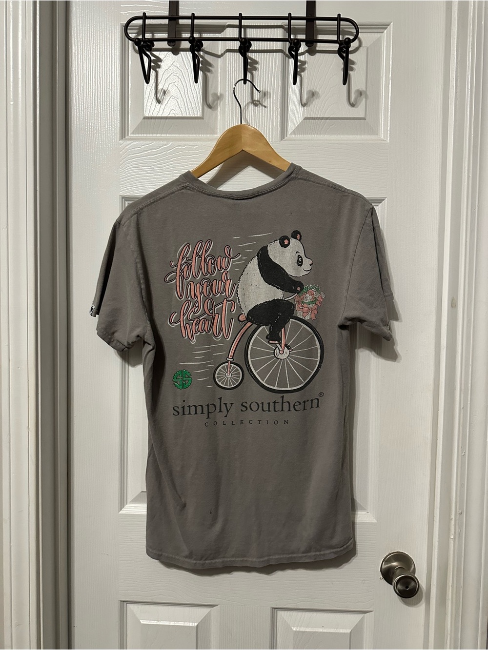 Simply Southern Gray Graphic Tee with Panda on Bike